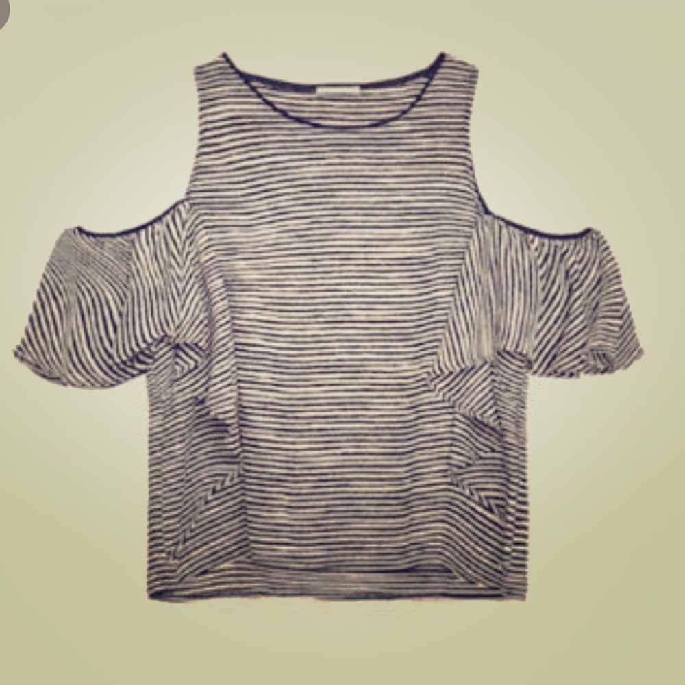 Zara cold open shoulder black & white chiffon top